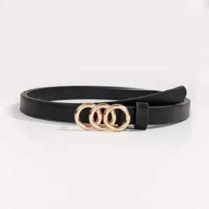 Brown Triple Ring Buckle Belt Thin Waistband for Jeans & Casual