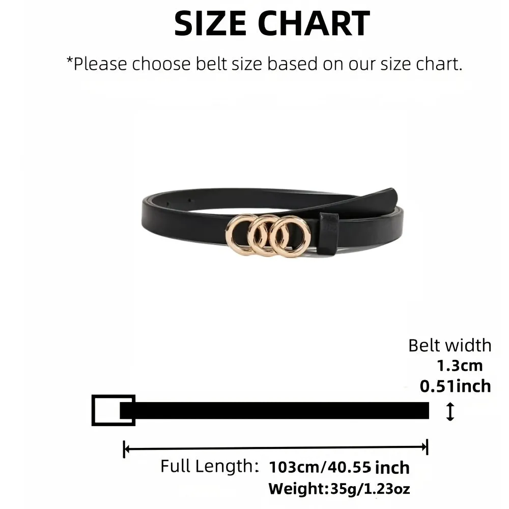 Brown Triple Ring Buckle Belt Thin Waistband for Jeans & Casual