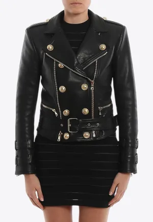 Buttoned Leather Biker Jacket