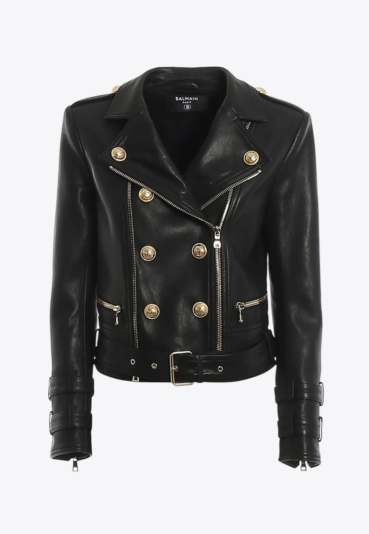 Buttoned Leather Biker Jacket