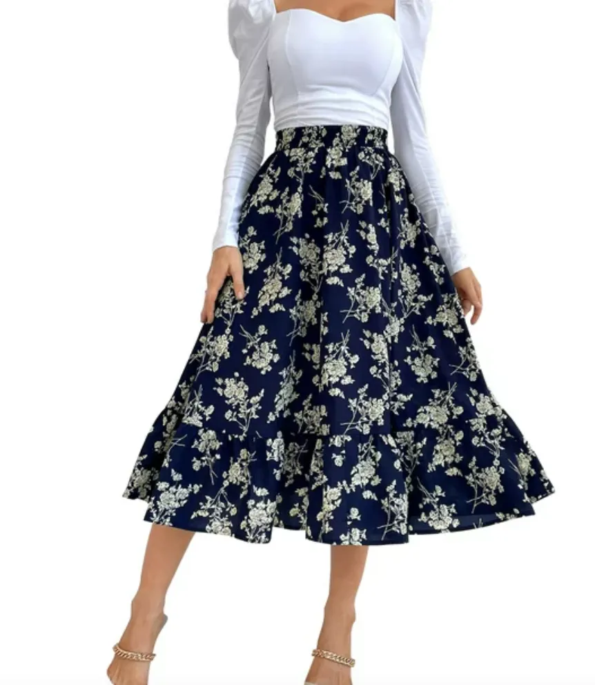Canrulo Floral Long Skirt