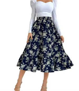 Canrulo Floral Long Skirt