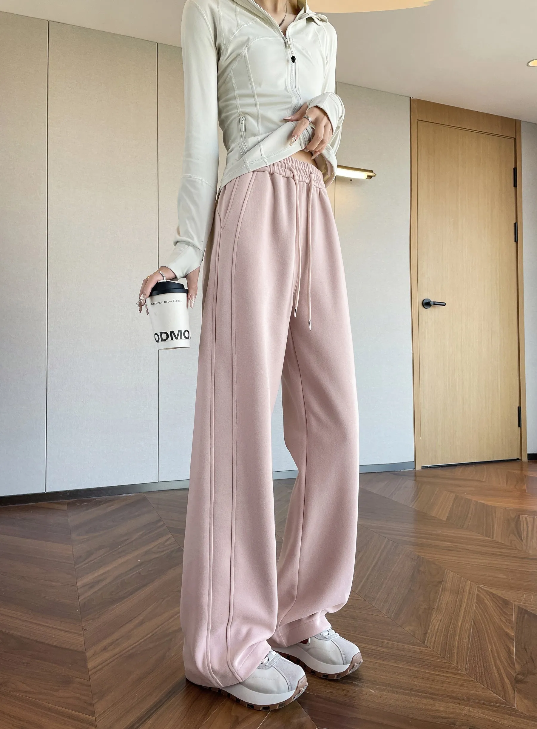 Casual Women's Wide Leg Sweatpants with Waist Drawstring