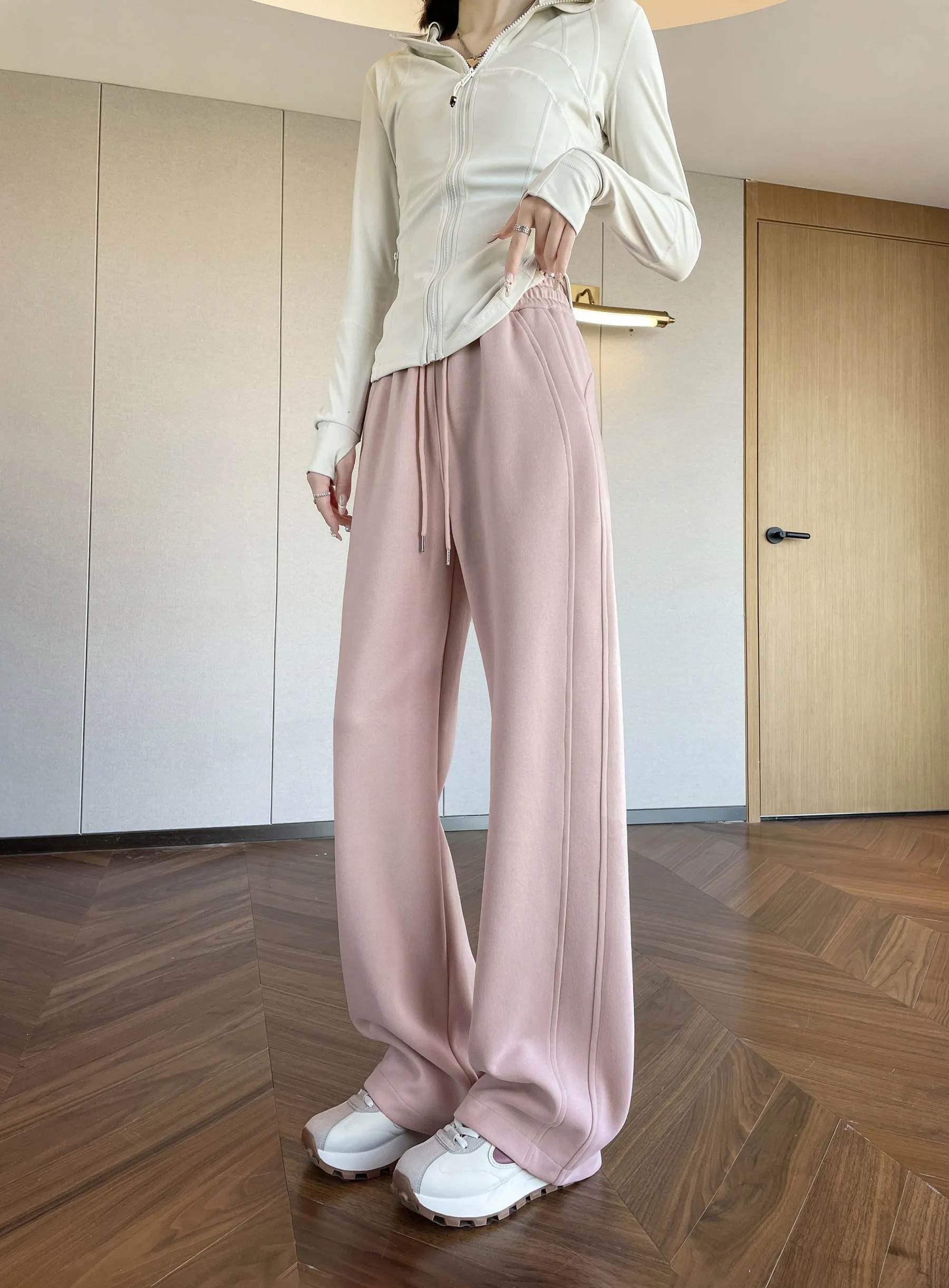 Casual Women's Wide Leg Sweatpants with Waist Drawstring