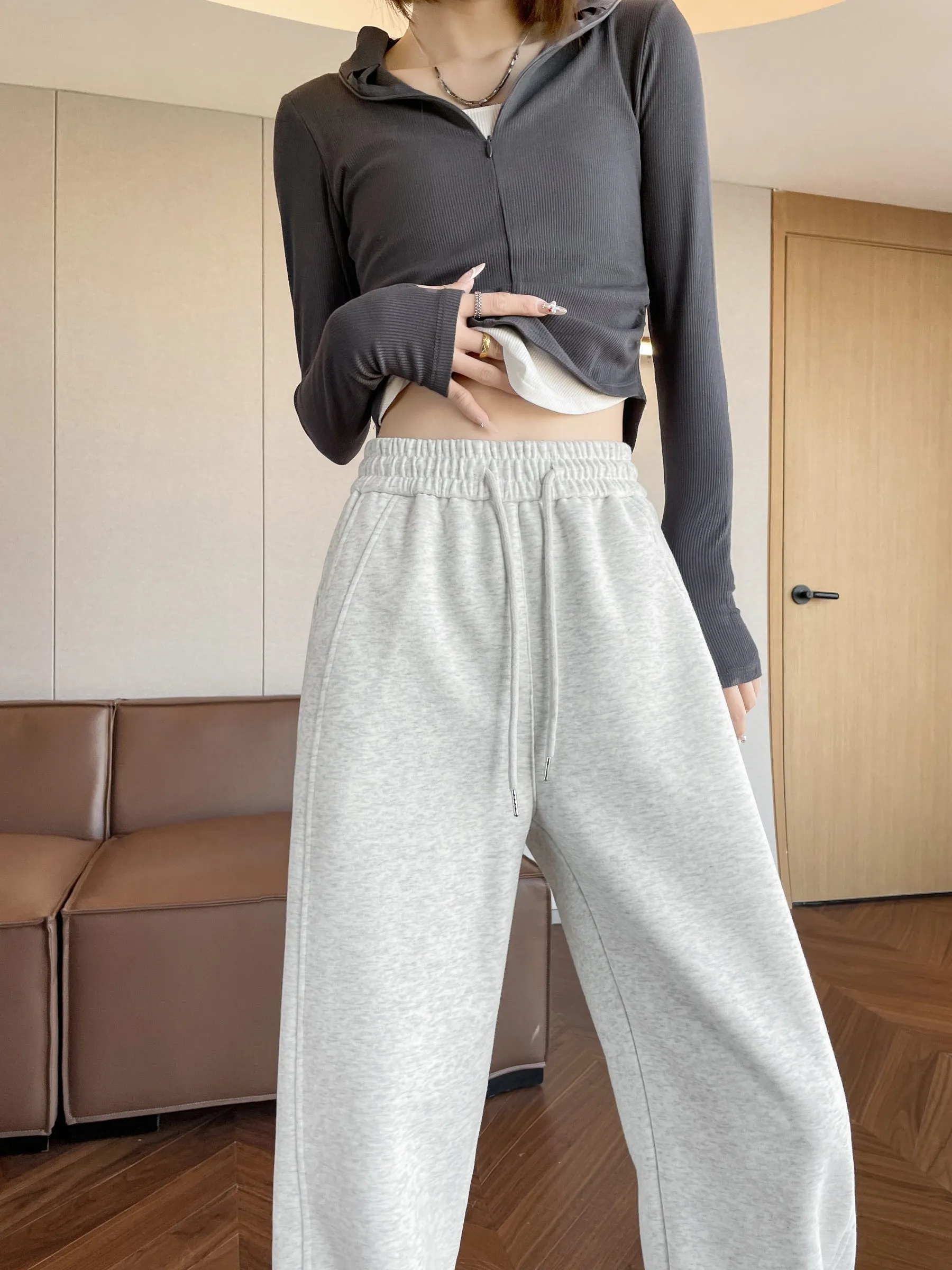 Casual Women's Wide Leg Sweatpants with Waist Drawstring