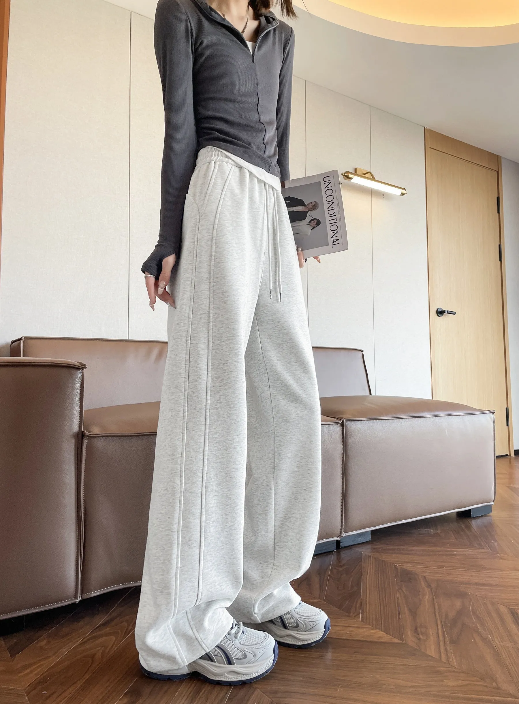 Casual Women's Wide Leg Sweatpants with Waist Drawstring