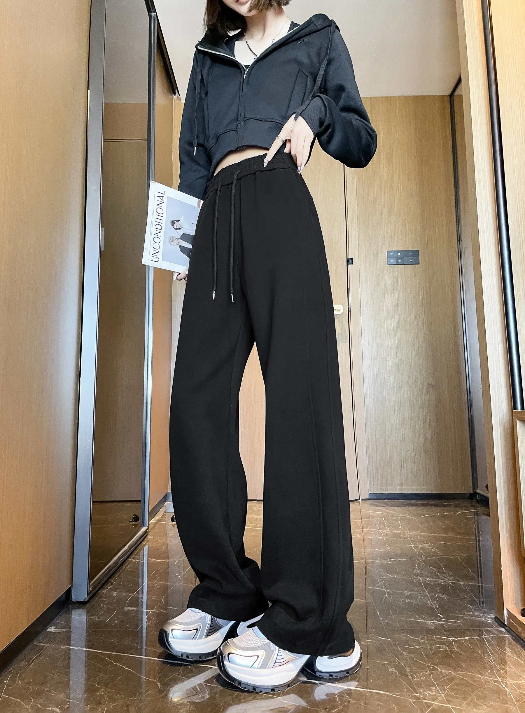 Casual Women's Wide Leg Sweatpants with Waist Drawstring