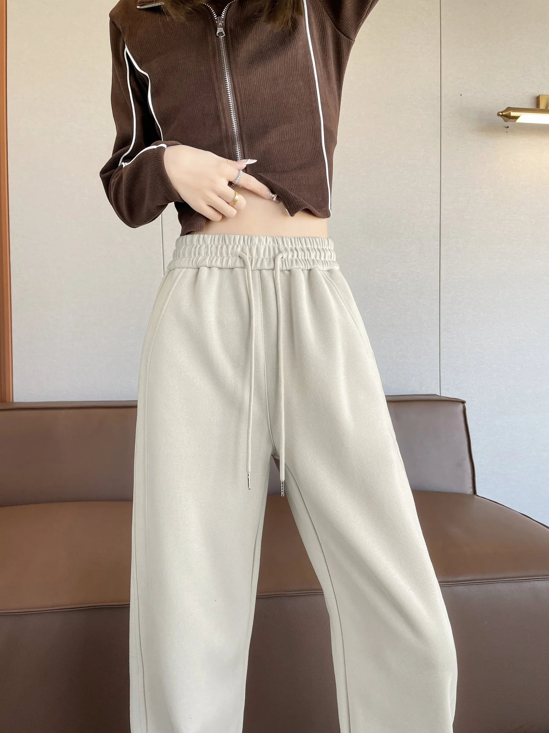 Casual Women's Wide Leg Sweatpants with Waist Drawstring