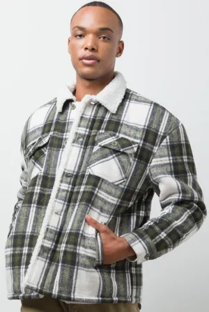 Check Sherpa Lined Shacket Cream