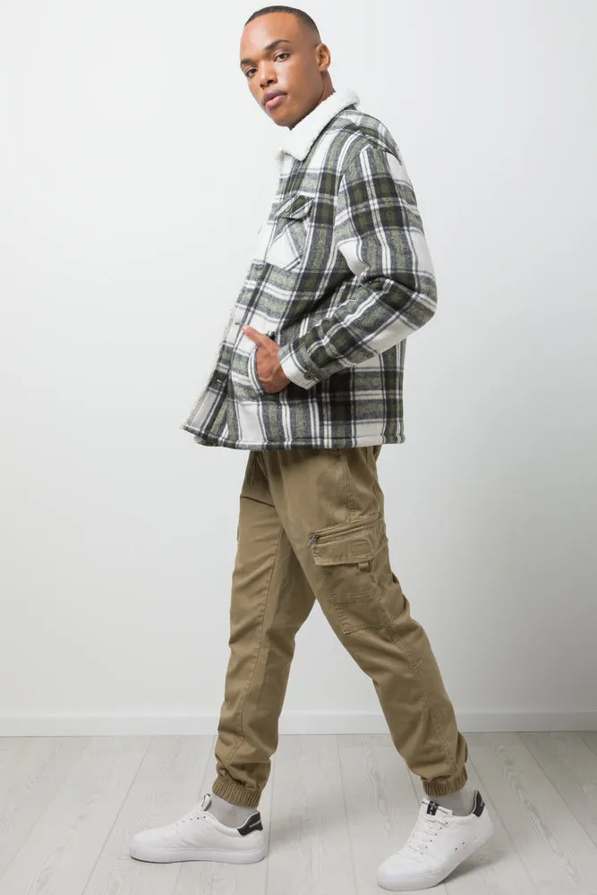 Check Sherpa Lined Shacket Cream
