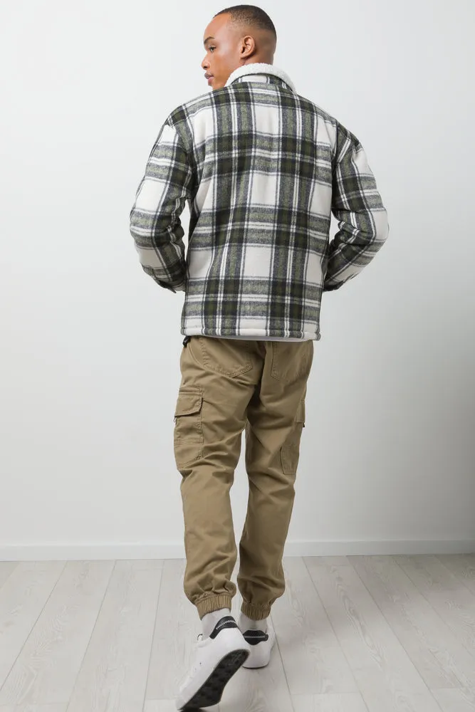 Check Sherpa Lined Shacket Cream