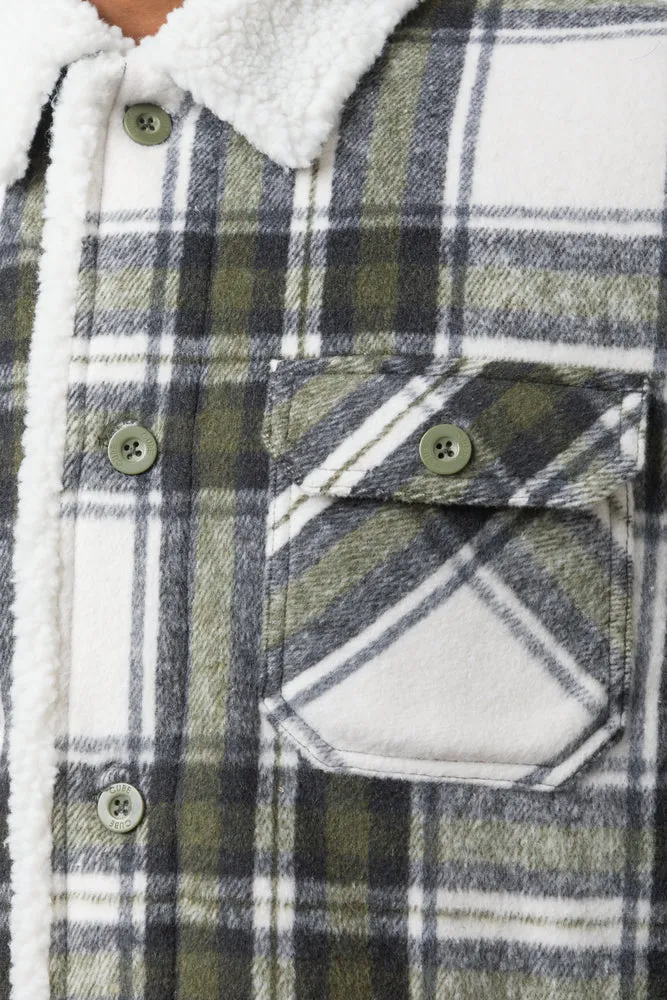 Check Sherpa Lined Shacket Cream