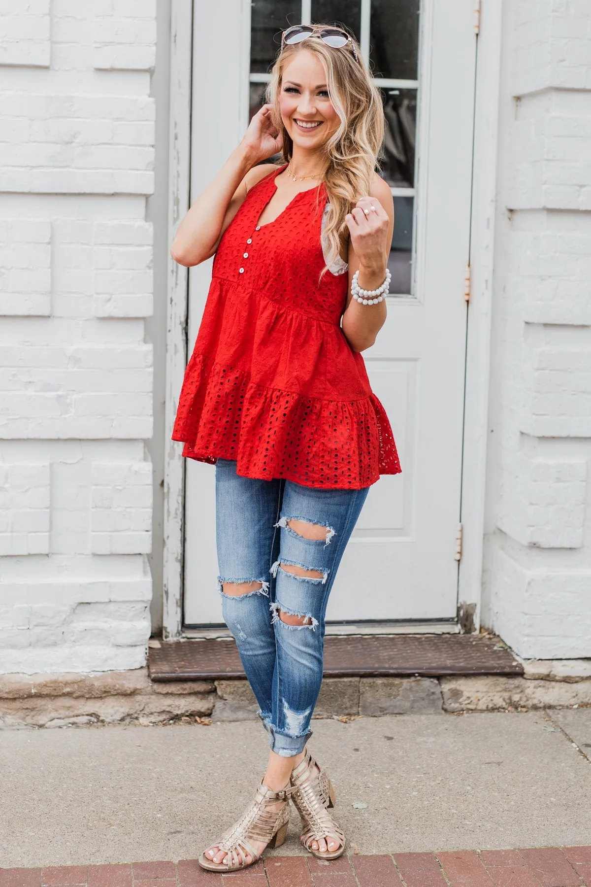 Cherish the Moment Babydoll Tank Top- Scarlet Red