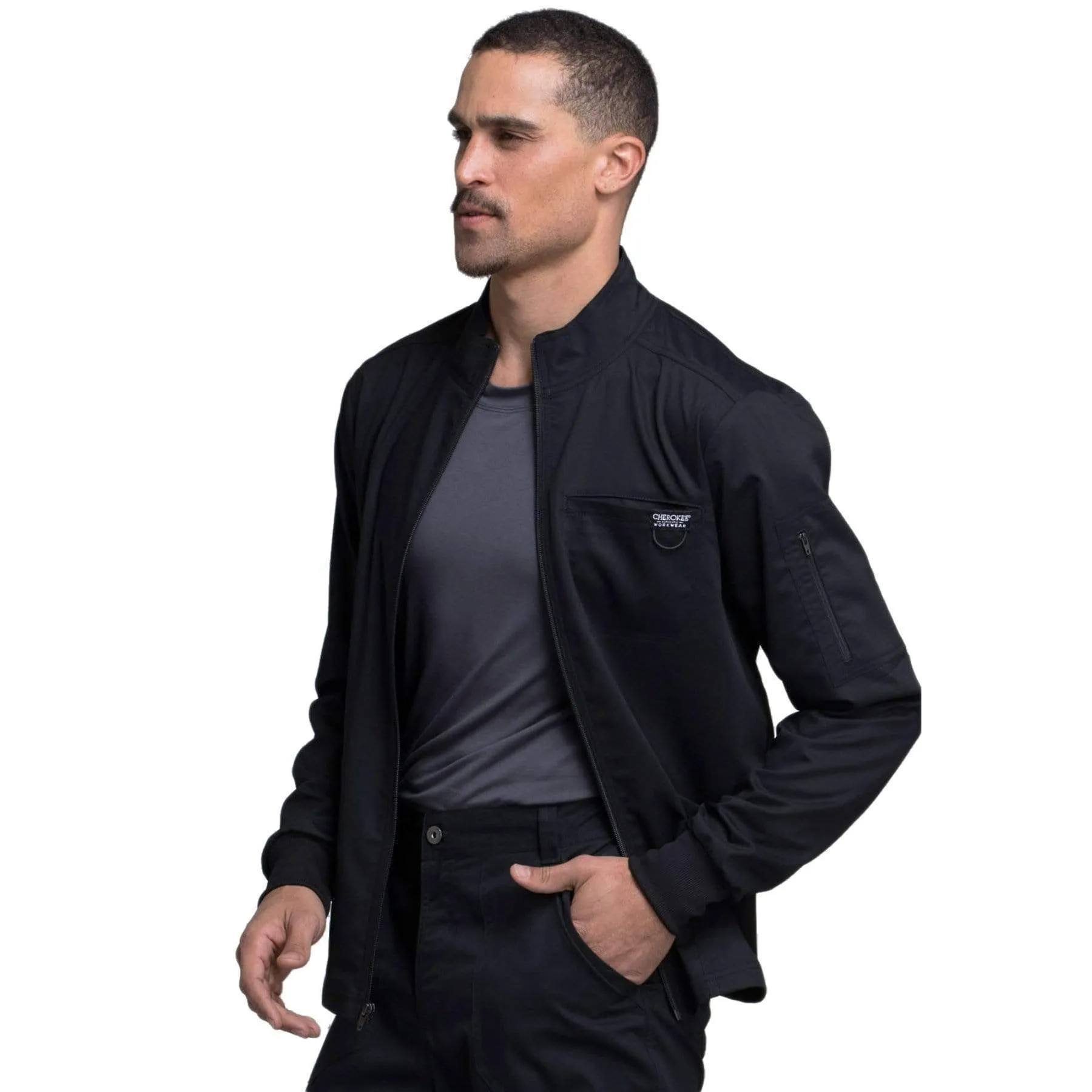 Cherokee Revolution WW320 Scrubs Jacket Mens Zip Front Black