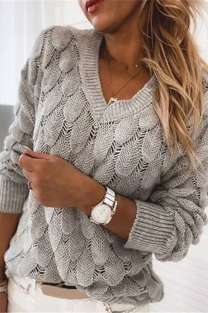 Chicindress Loose V-neck Feather Solid Color Sweater(5 Colors)