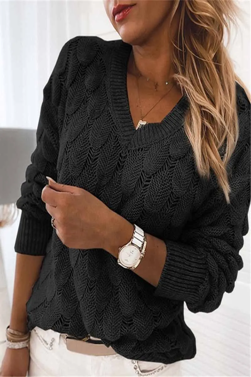 Chicindress Loose V-neck Feather Solid Color Sweater(5 Colors)