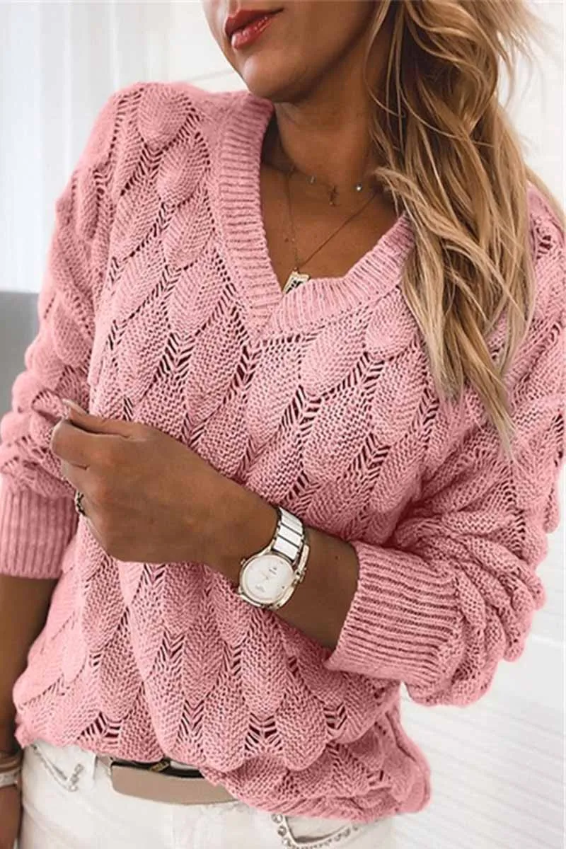 Chicindress Loose V-neck Feather Solid Color Sweater(5 Colors)