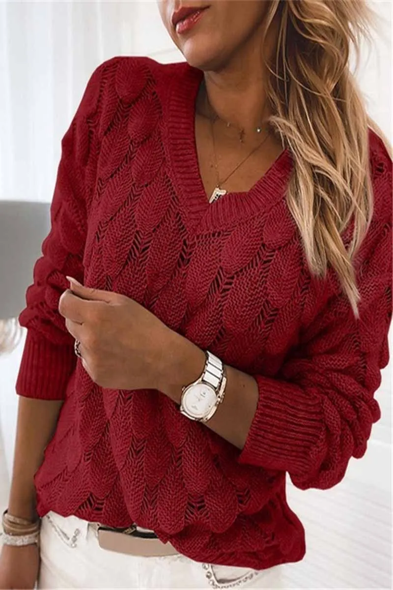 Chicindress Loose V-neck Feather Solid Color Sweater(5 Colors)