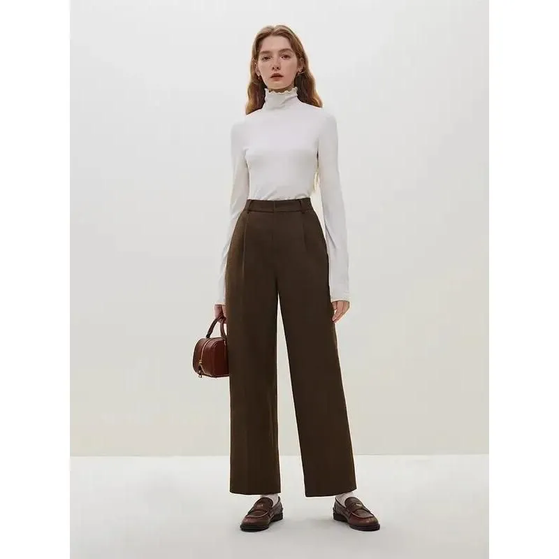 Classic High-waisted Wool Straight Pants for Women