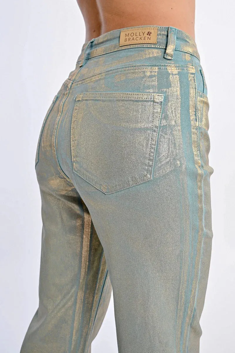 Coated Straight Pants - Turquoise