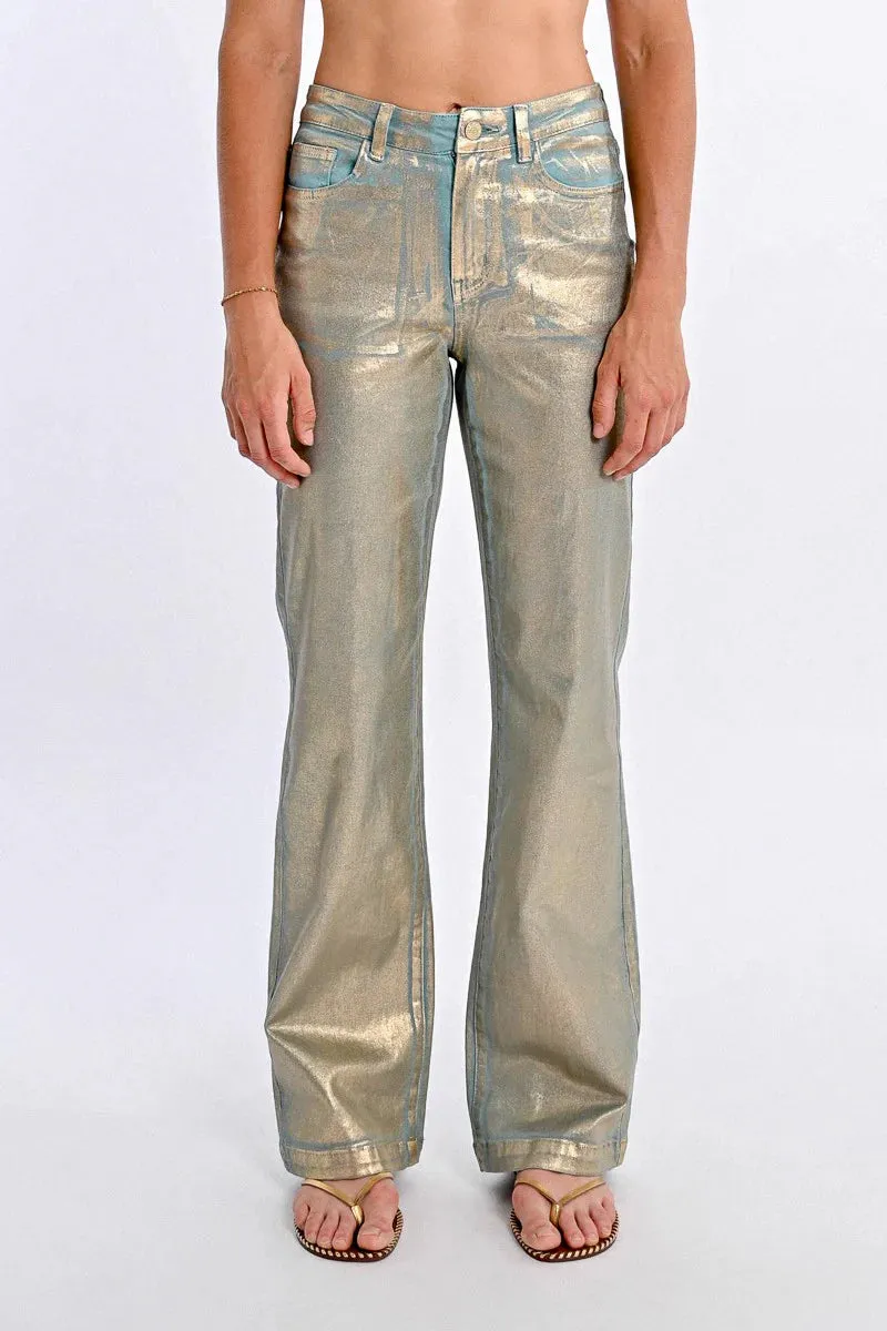 Coated Straight Pants - Turquoise