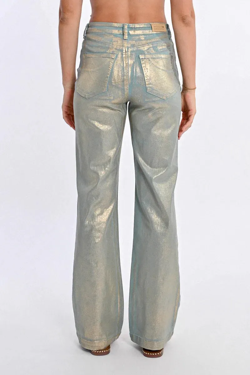 Coated Straight Pants - Turquoise