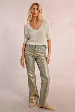 Coated Straight Pants - Turquoise