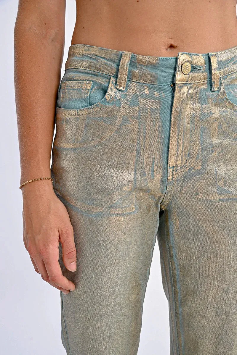 Coated Straight Pants - Turquoise
