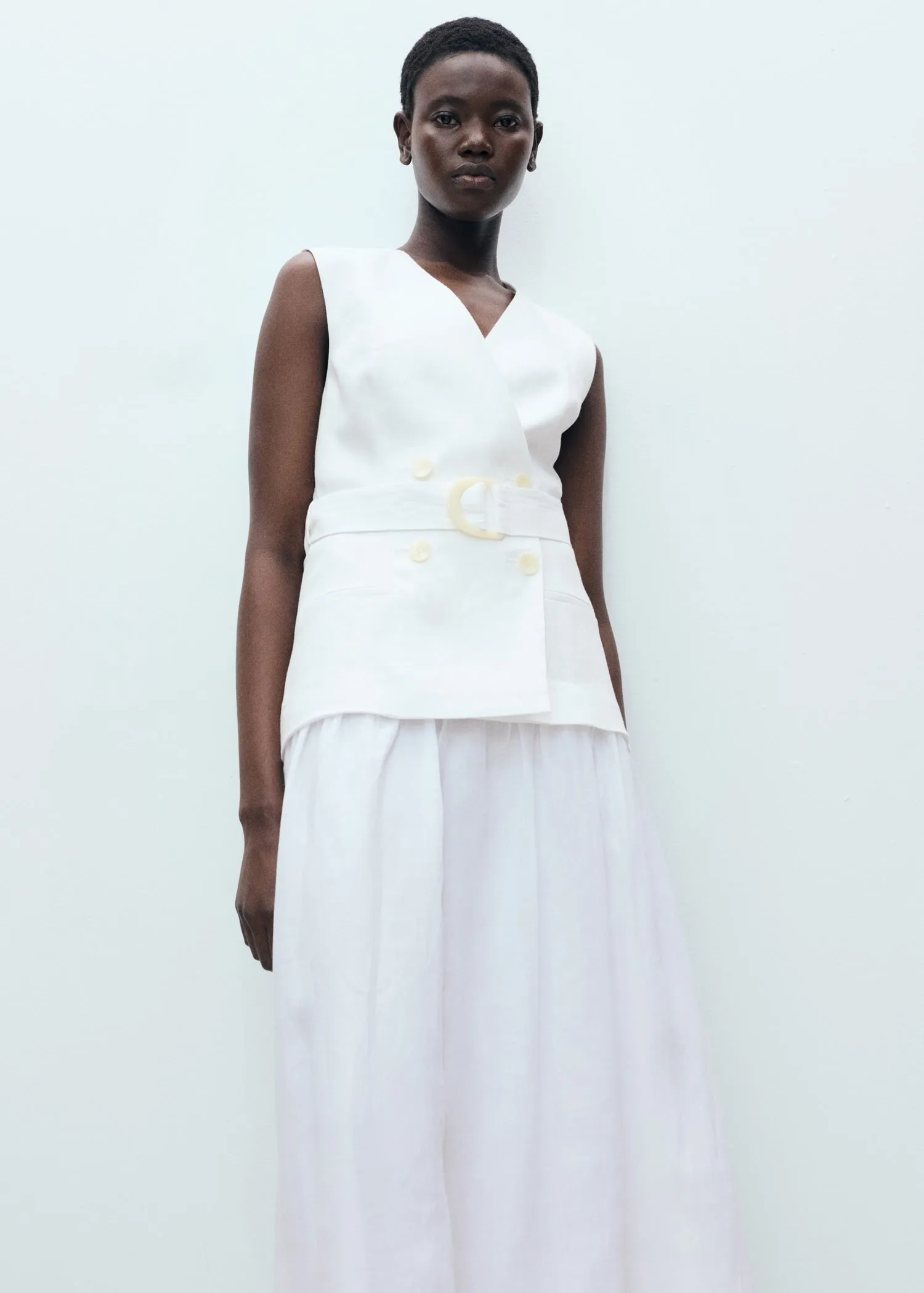 Combined woven dress with belt