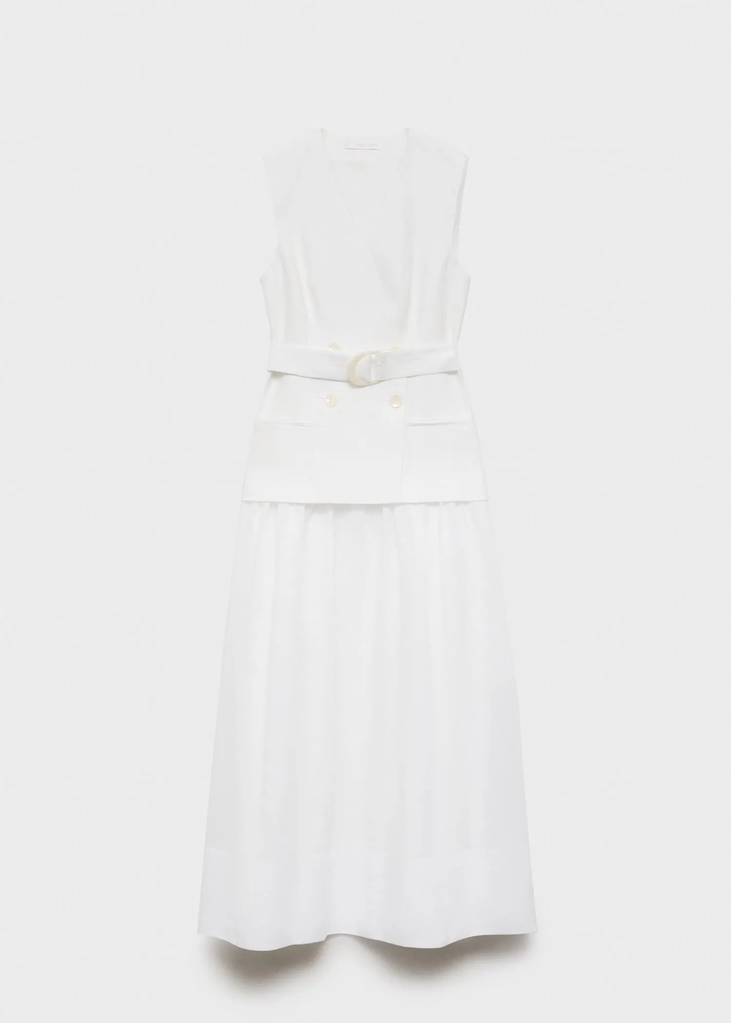 Combined woven dress with belt