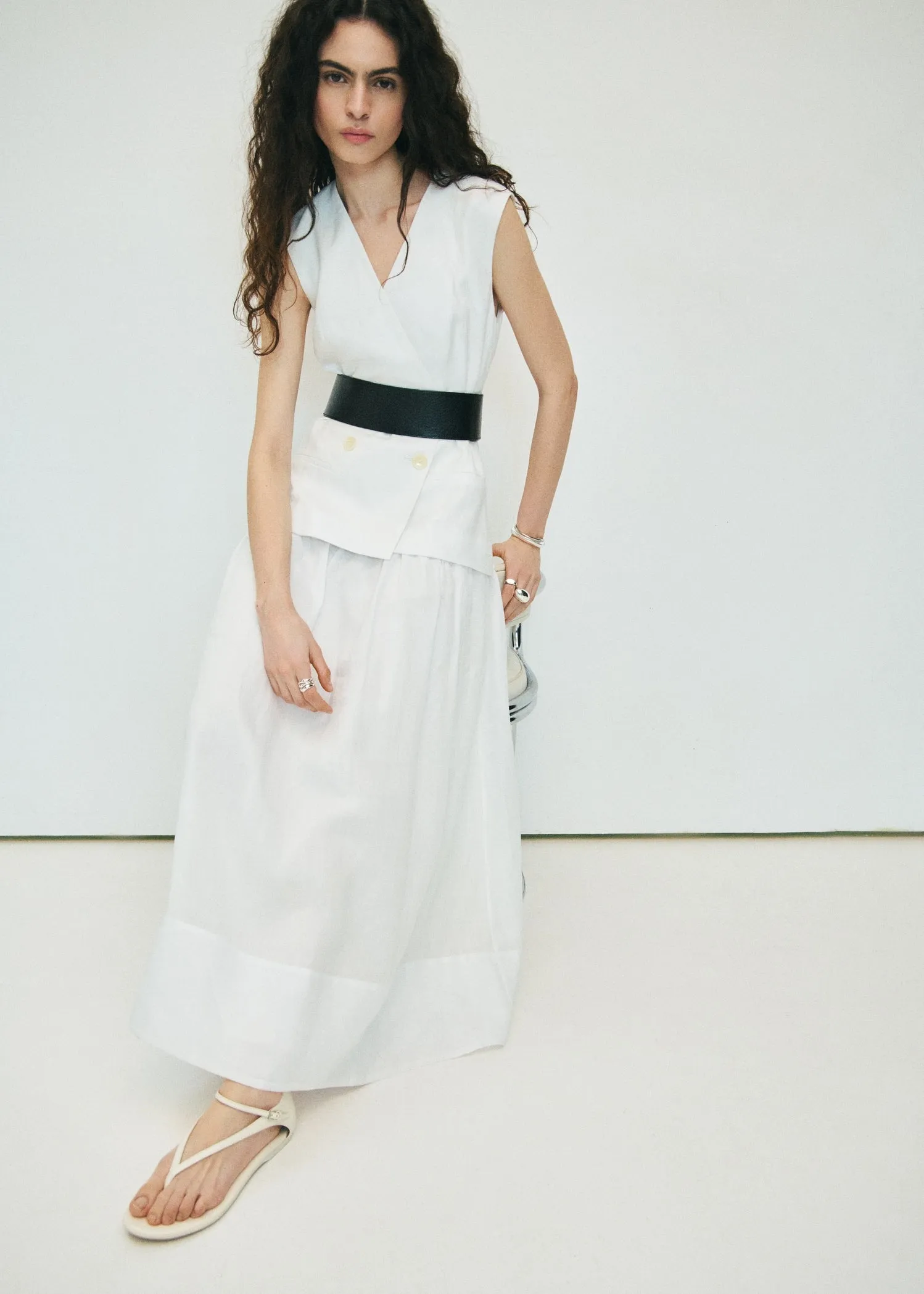 Combined woven dress with belt