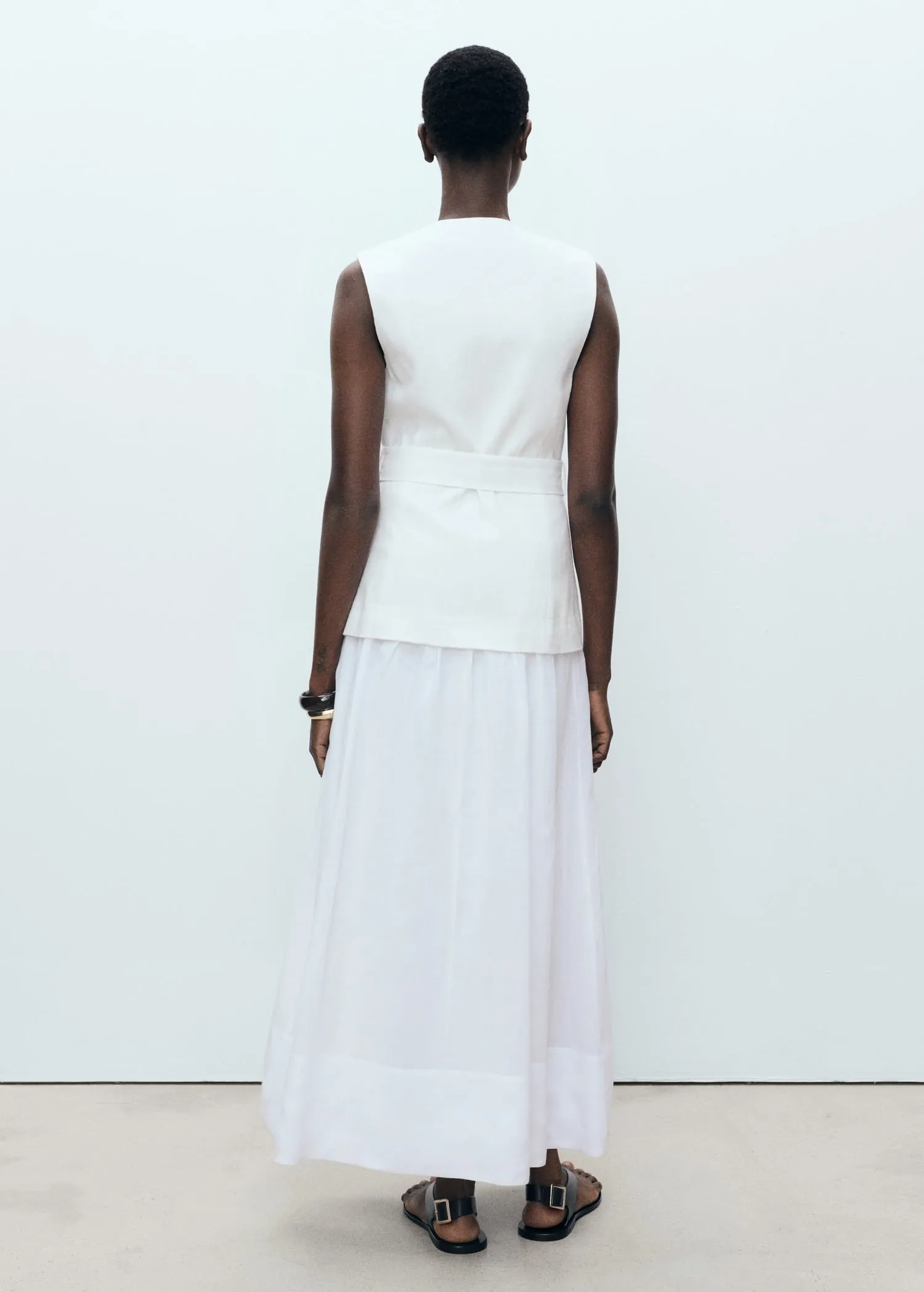 Combined woven dress with belt