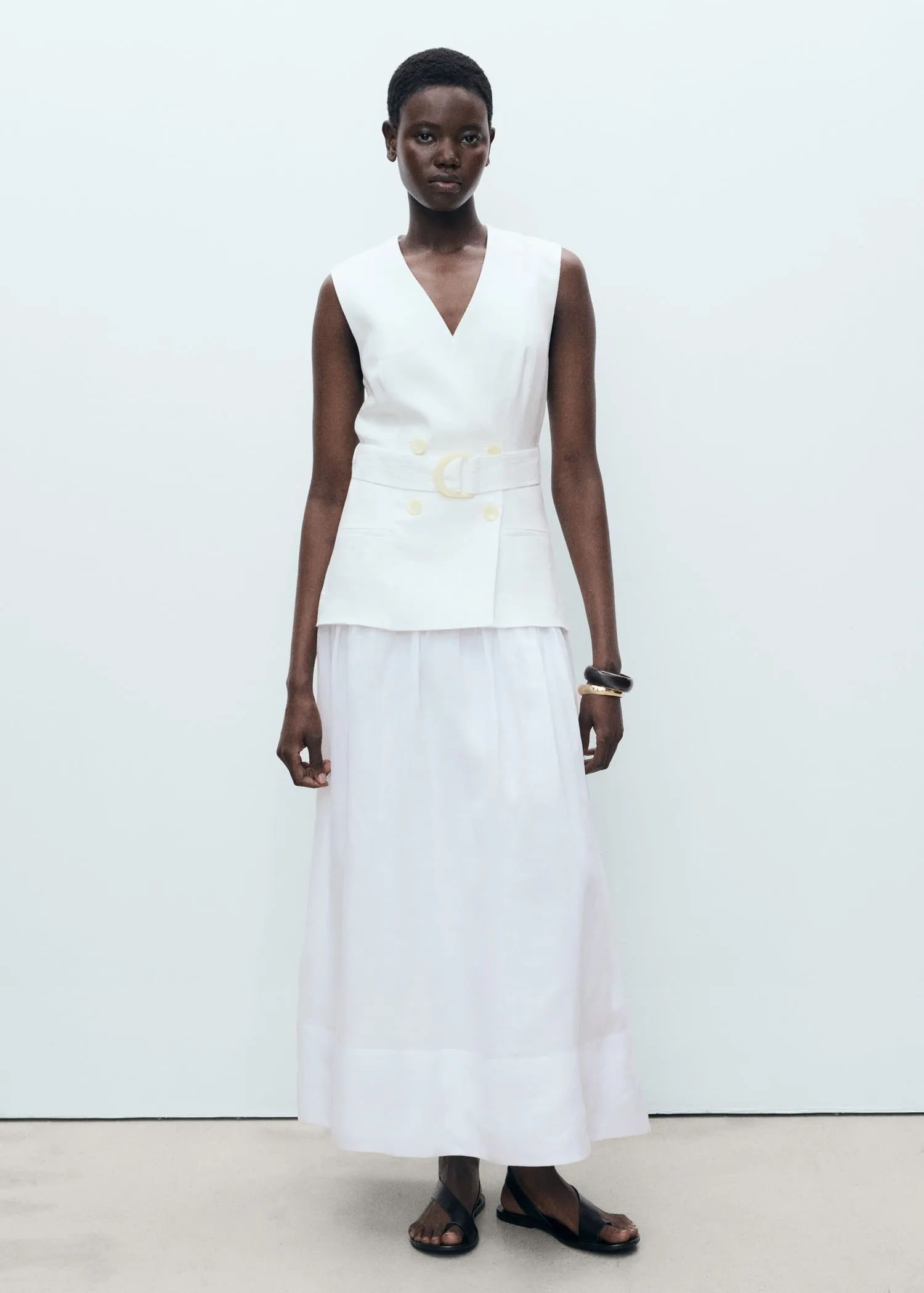 Combined woven dress with belt