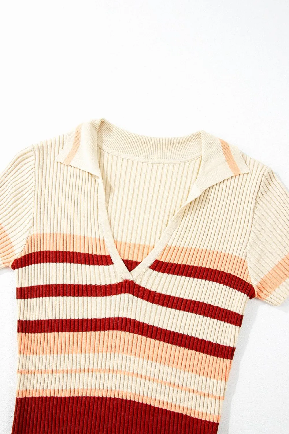 Contrast Striped Johnny Collar Short Sleeve Mini Dress