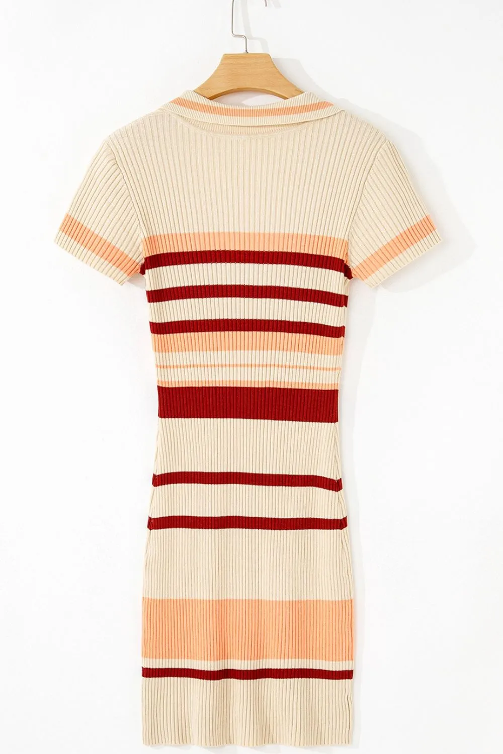 Contrast Striped Johnny Collar Short Sleeve Mini Dress