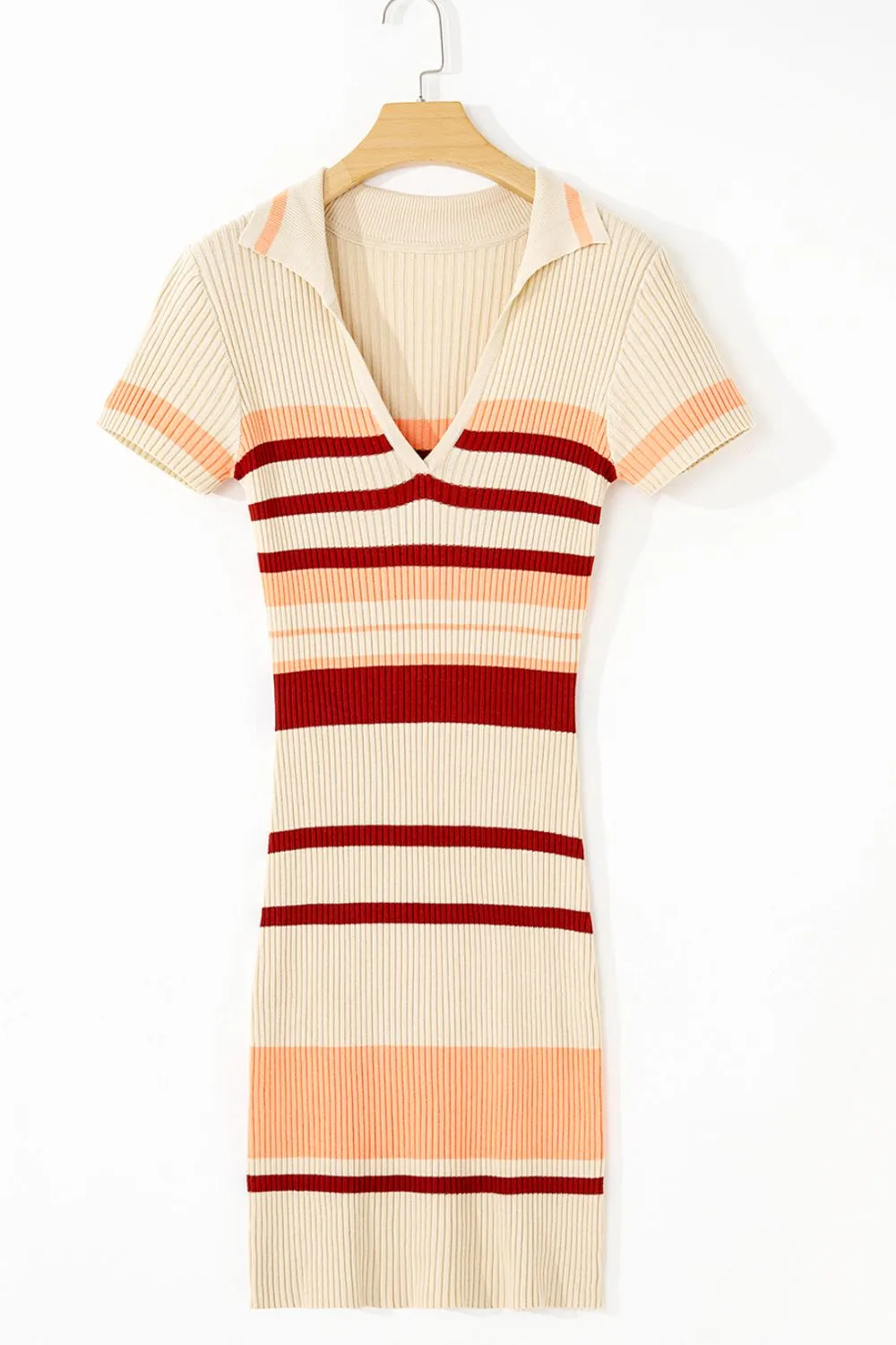Contrast Striped Johnny Collar Short Sleeve Mini Dress