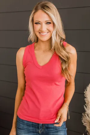 Counting Blessings V-Neck Tank Top- Coral