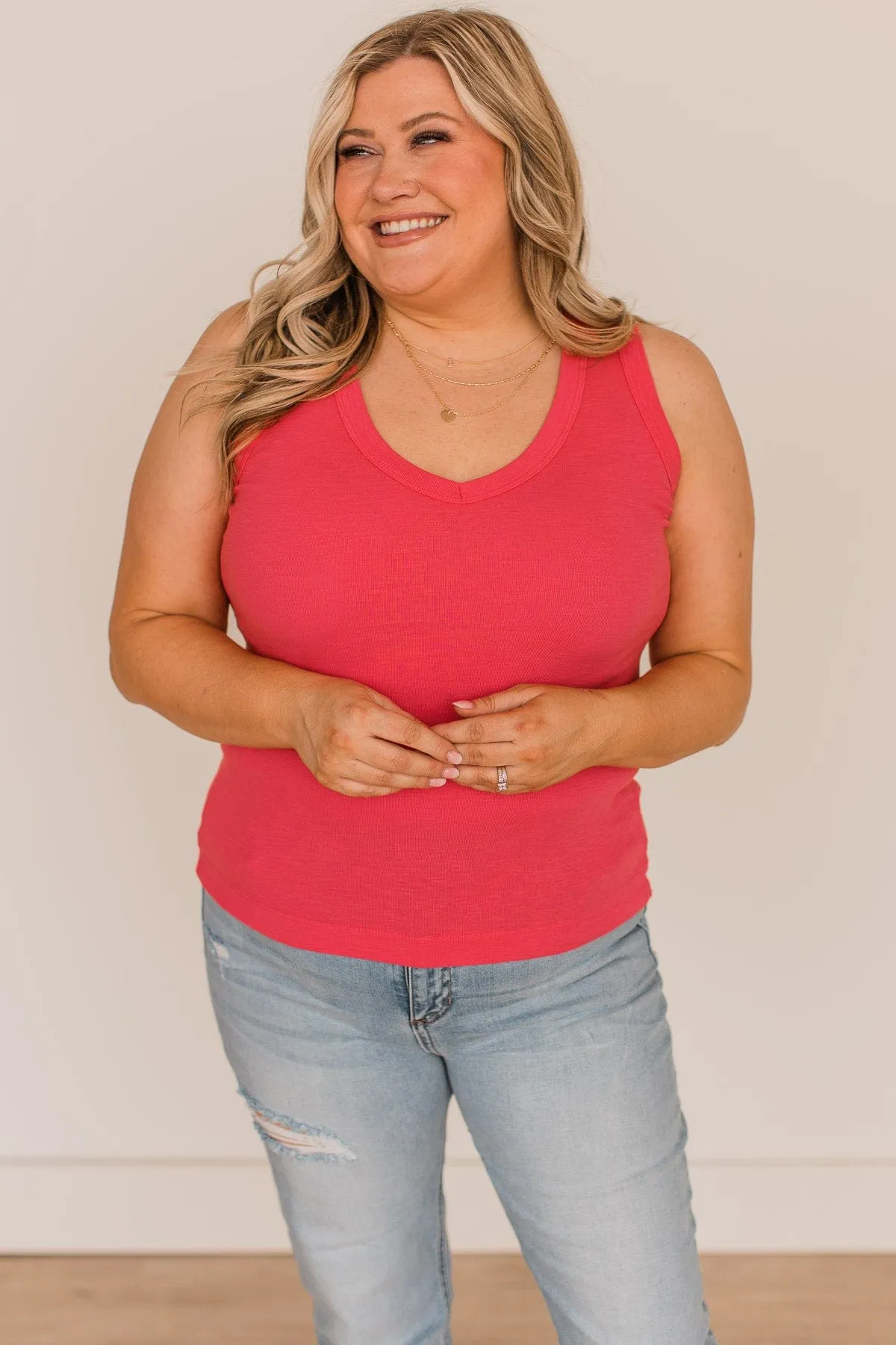 Counting Blessings V-Neck Tank Top- Coral