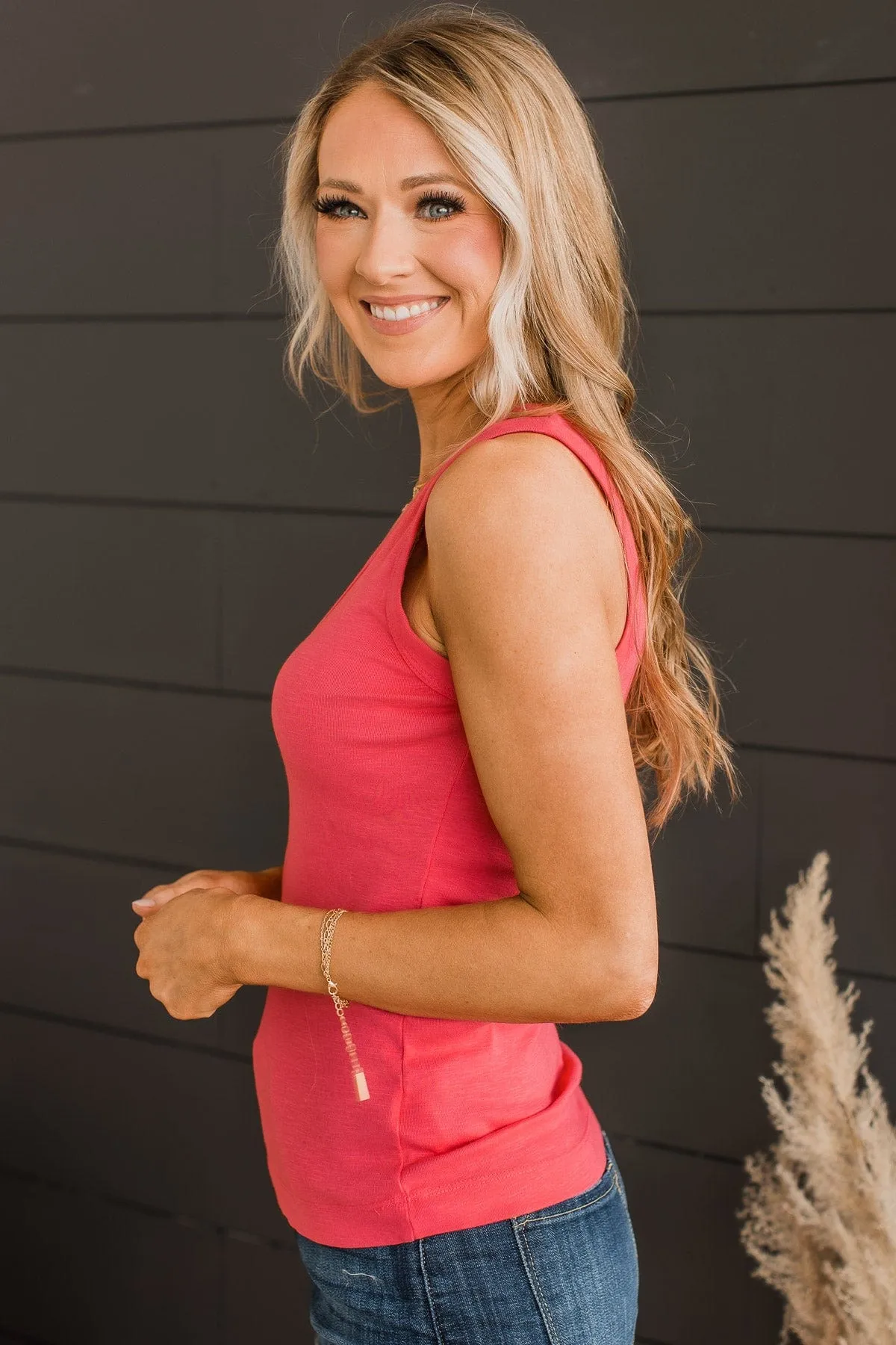 Counting Blessings V-Neck Tank Top- Coral