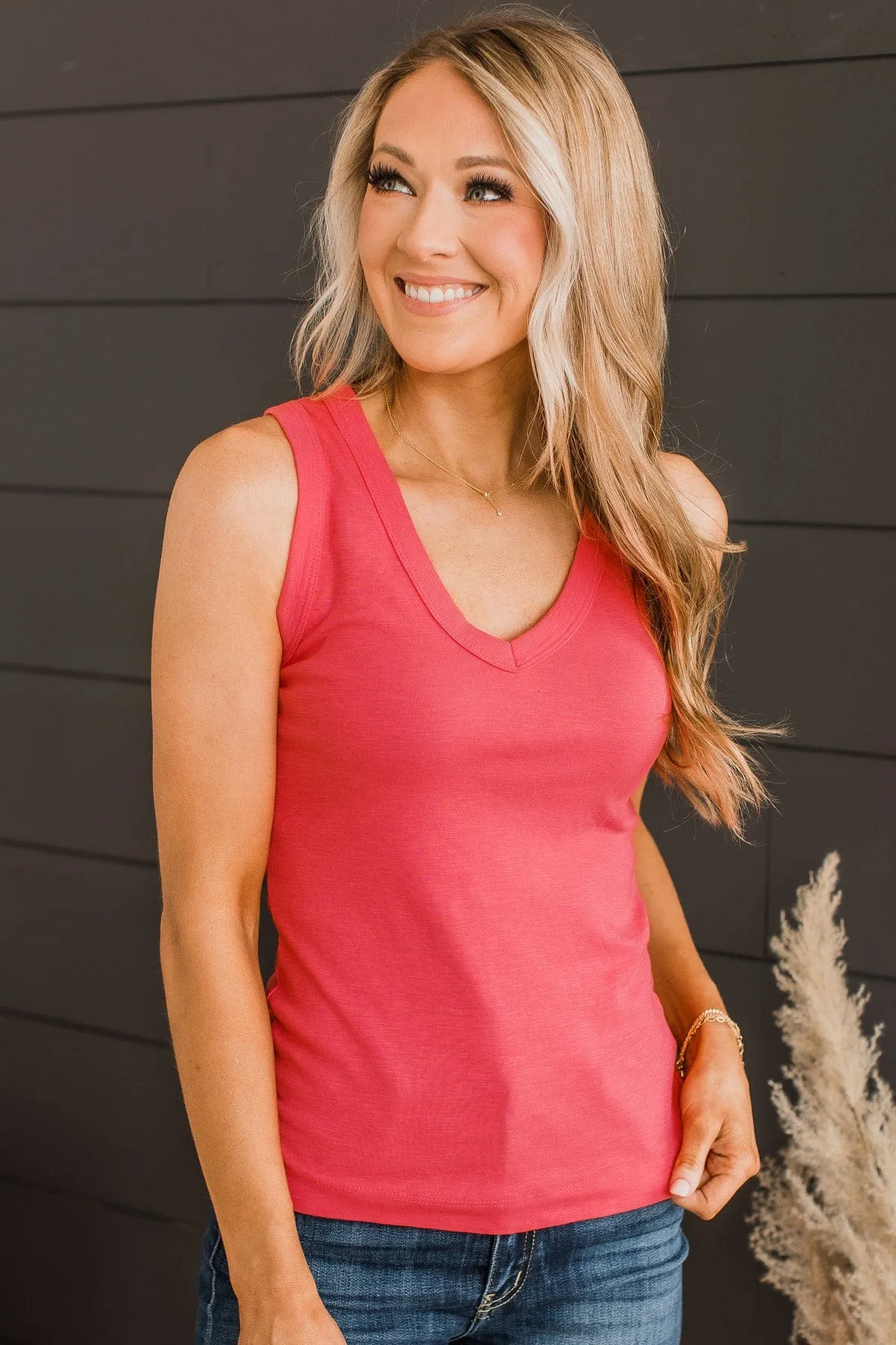 Counting Blessings V-Neck Tank Top- Coral