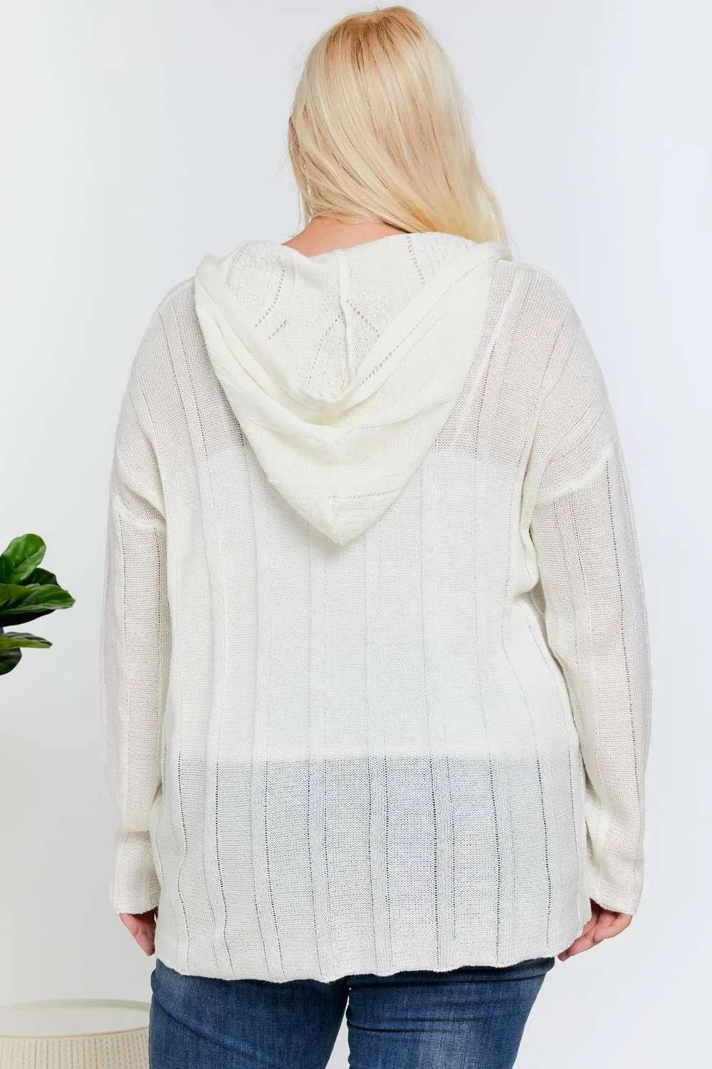Cream Plus Solid V Neck Long Sleeve DD Hoodie