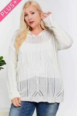 Cream Plus Solid V Neck Long Sleeve DD Hoodie