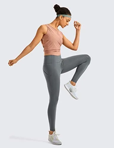 CRZ YOGA Women's Naked Feeling Workout Leggings 25 Inches - High Waisted Yoga Pants with Side Pockets Dark Carbon