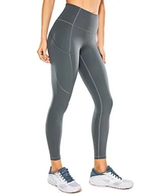 CRZ YOGA Women's Naked Feeling Workout Leggings 25 Inches - High Waisted Yoga Pants with Side Pockets Dark Carbon