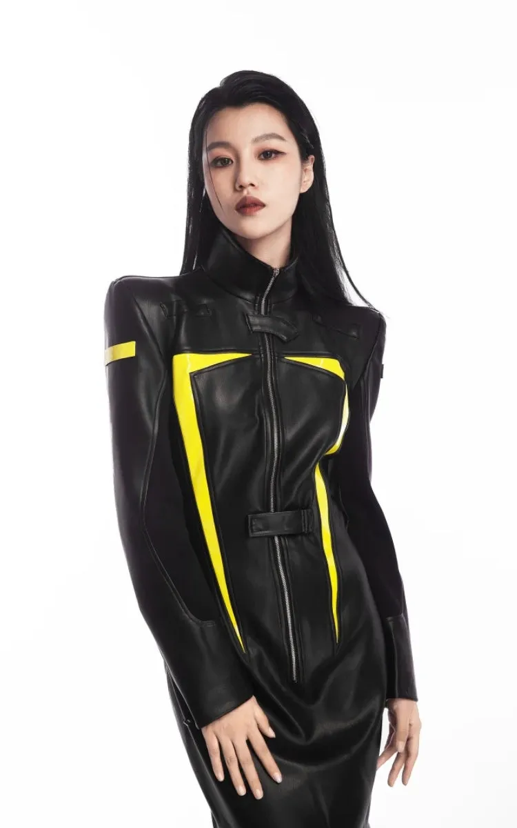 Cyberpunk Faux Leather Maxi Dress