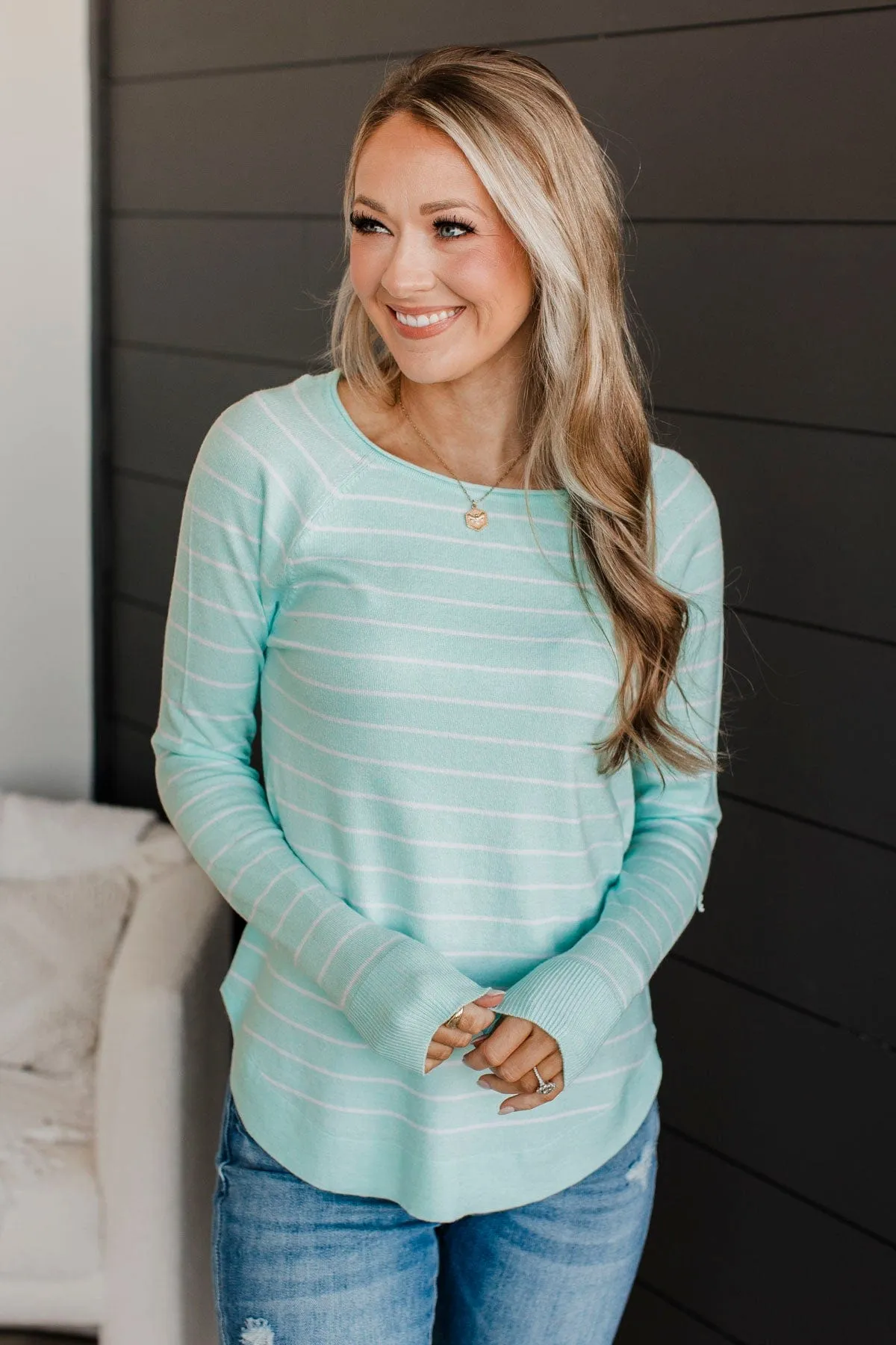 Days Like These Striped Knit Sweater- Mint Blue & Ivory