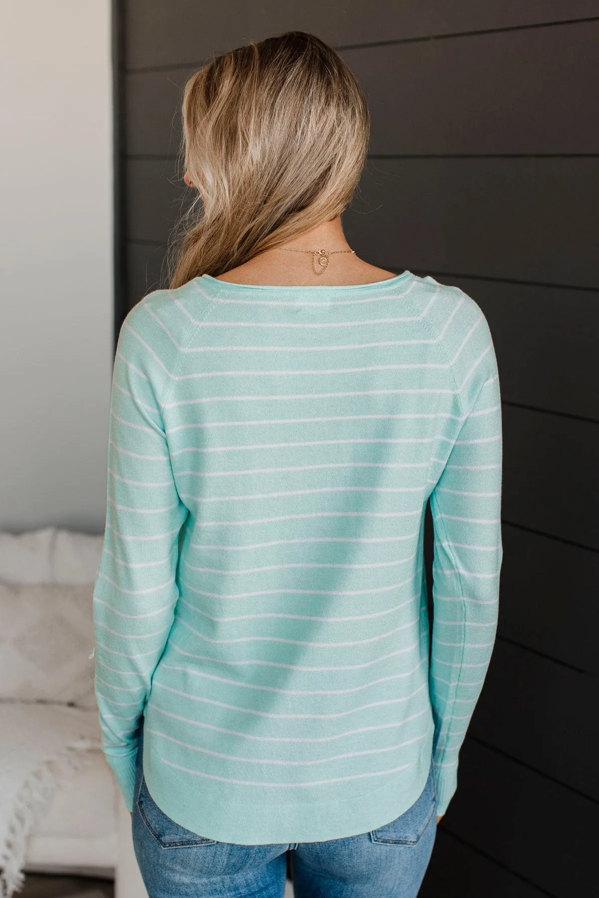 Days Like These Striped Knit Sweater- Mint Blue & Ivory