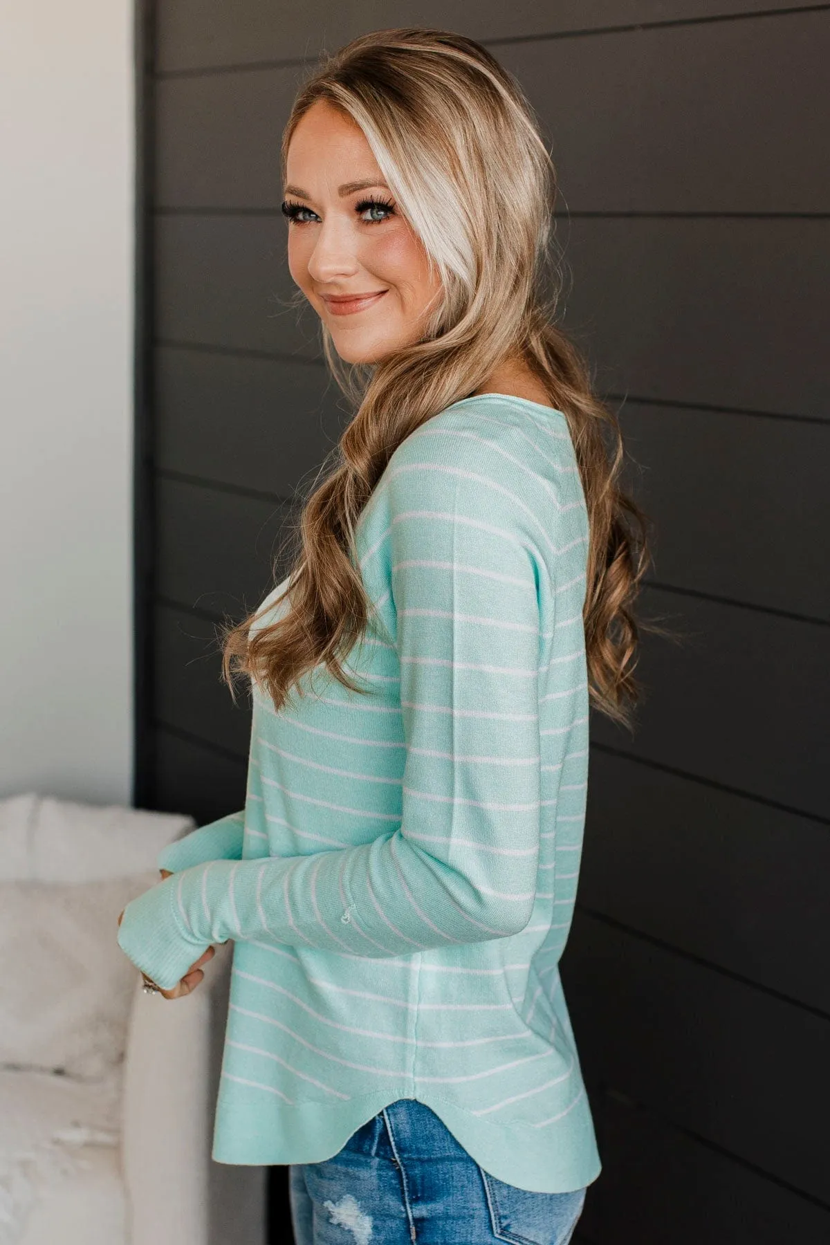 Days Like These Striped Knit Sweater- Mint Blue & Ivory