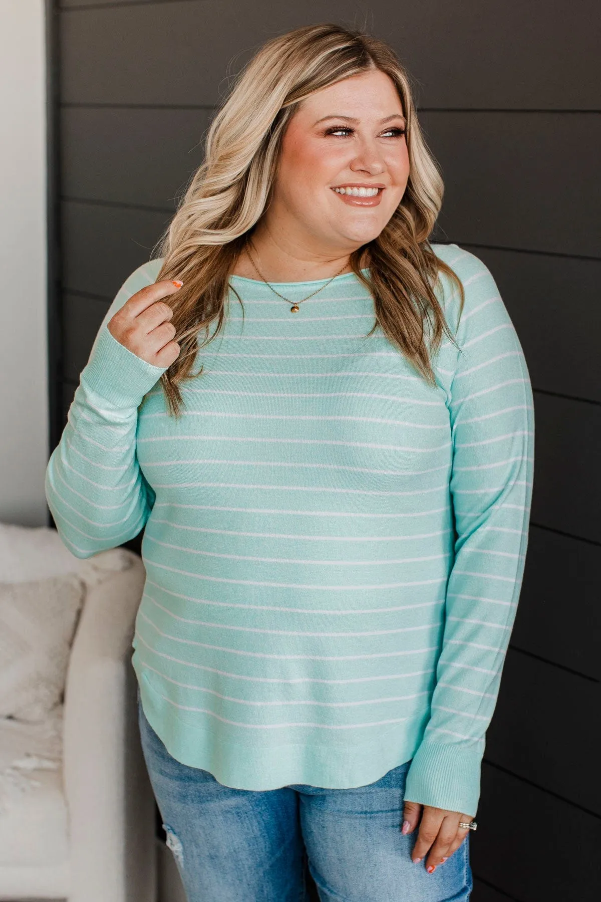 Days Like These Striped Knit Sweater- Mint Blue & Ivory