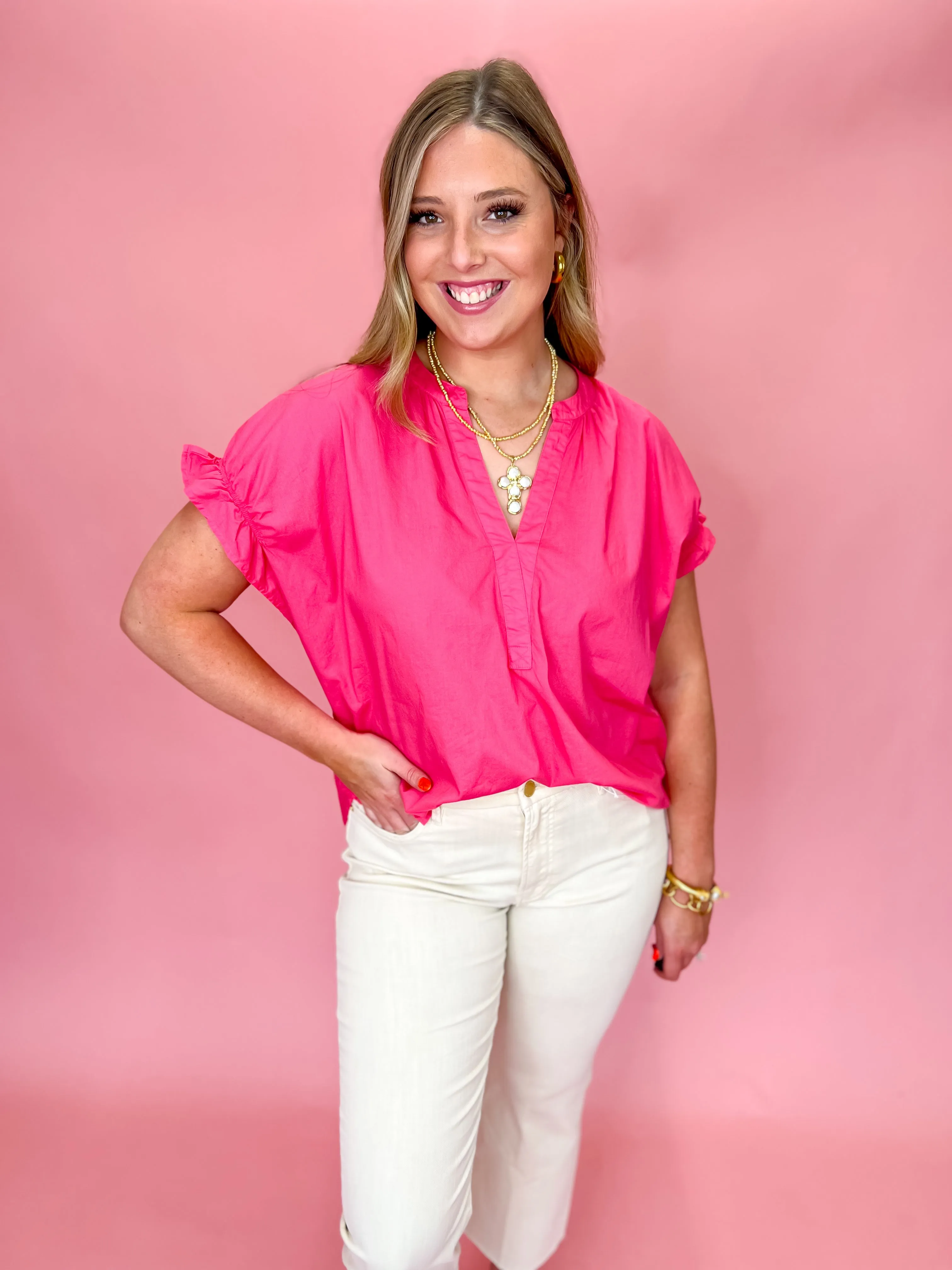 [Dear John] Julia V-neck Blouse - Raspberry